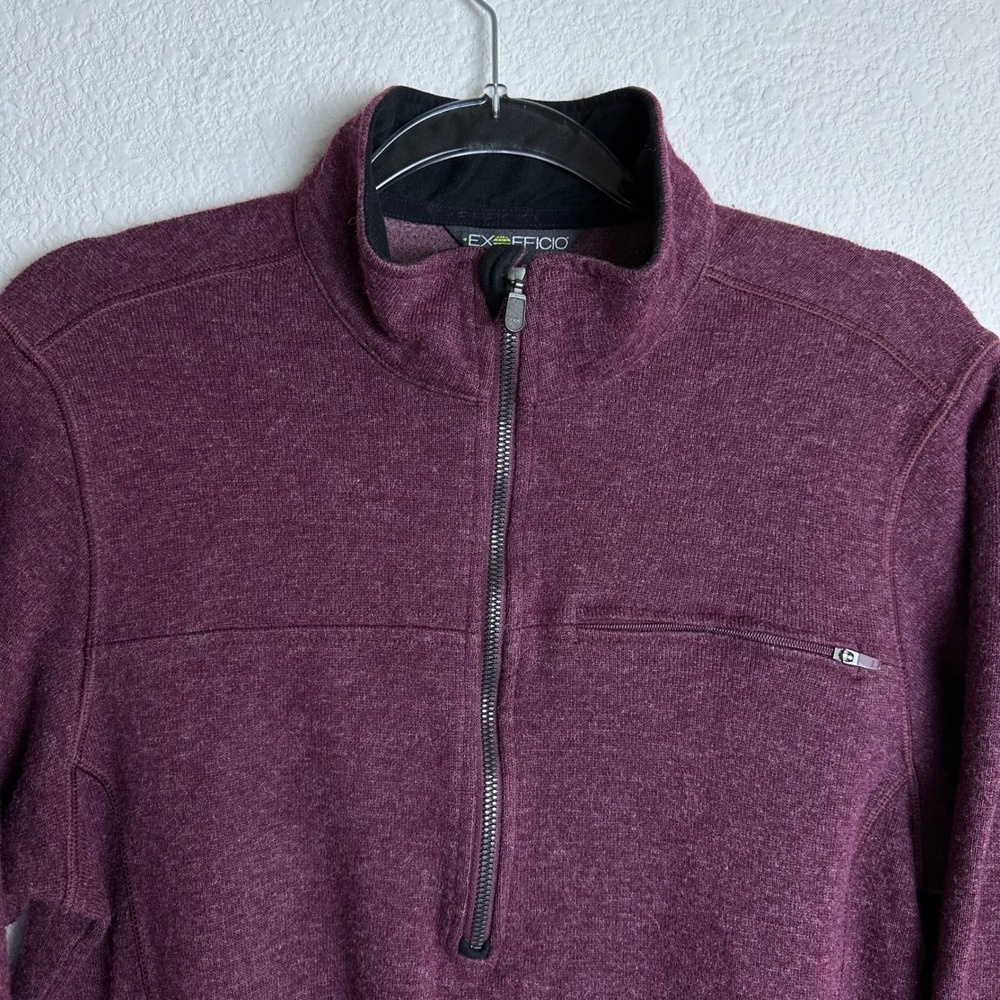 ExOfficio Mens Quarter Zip Pullover Sweater Burgundy Wool Blend‎ Size Medium